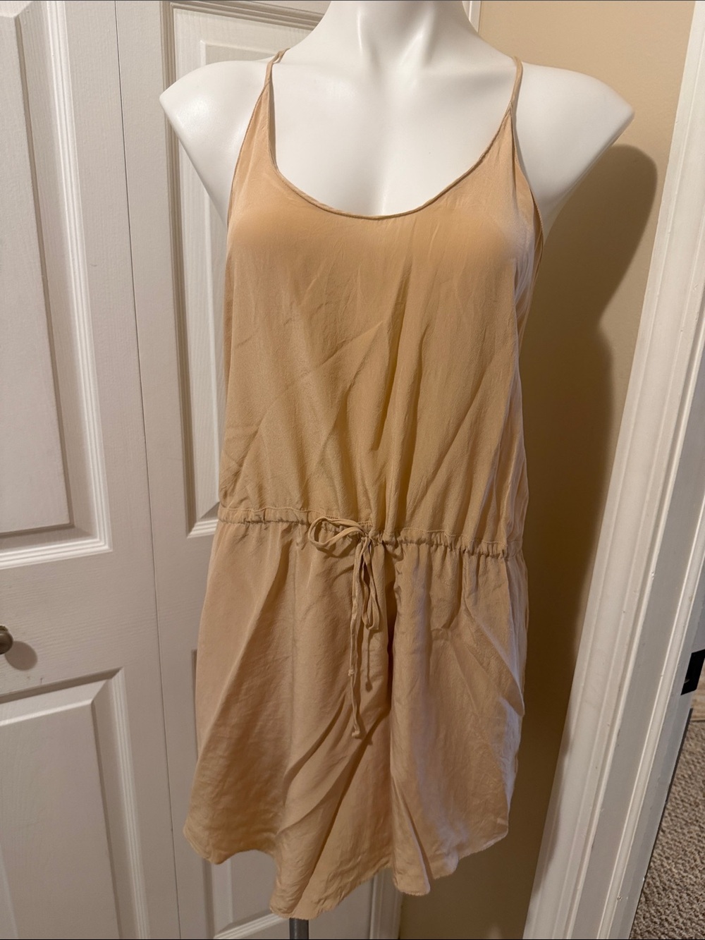 Rory Beca Beige Silk Tie-Waist Tank Mini Dress, Size M